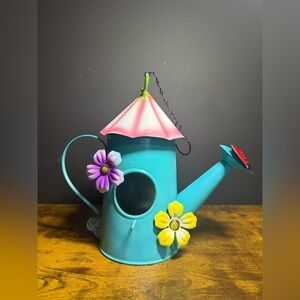 Birdhouse - Watering Can Adorned with Ladybug & Flowrs